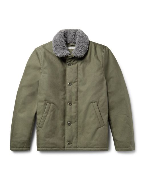 Outerknown Hunter Faux Shearling-Lined DWR-Coated Organic Cotton-Canvas Coat Army