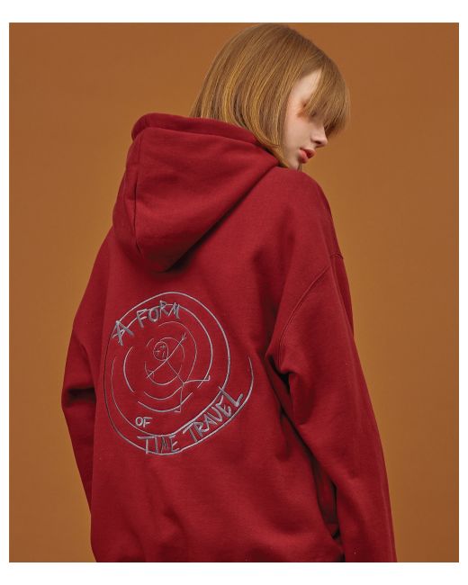compagno Fleece Lined Time Travel Embroidered Hoodie Burgundy