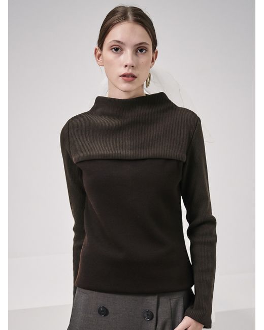 acud Rib Patched High-Neck KnitBrown