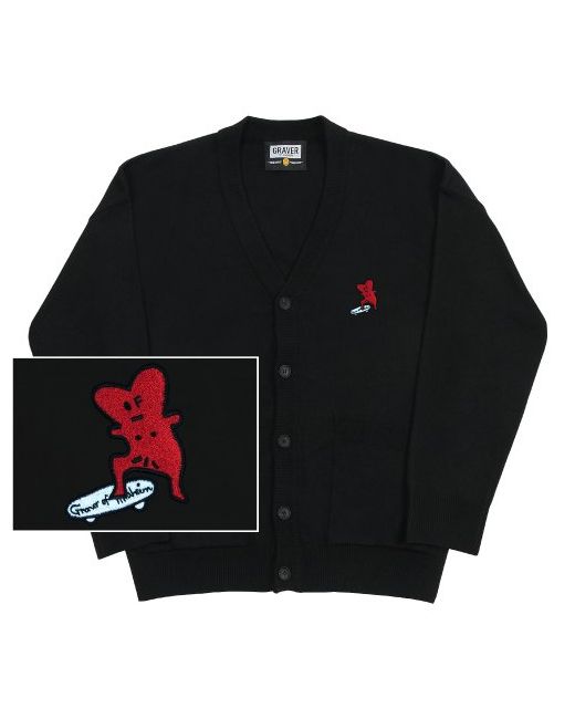 graver Embroidered Street Heart Board Knit Cardiganblack