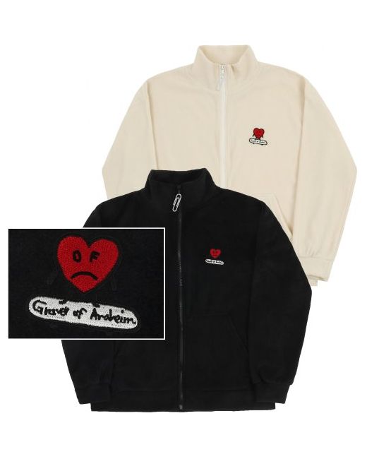 graver Heart Board Embroidered Clip Fleece Zip Up Jacket2Color