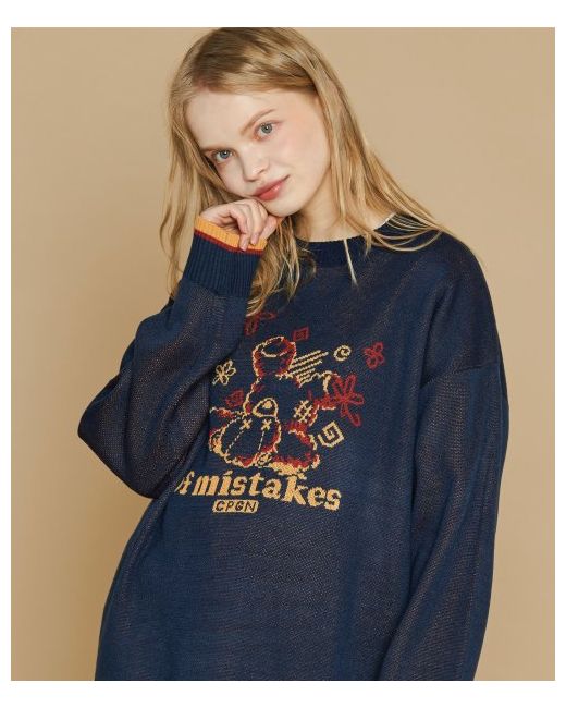 compagno Flower Bear Graphic Sweater Navy