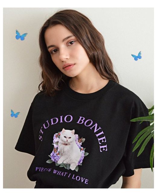 boniee Retro Cat Collage Loose T-Shirt