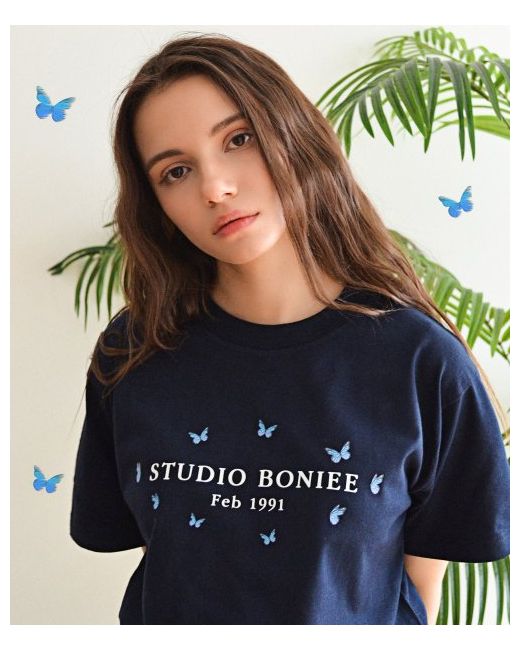 boniee Retro Butterfly Graphic T-Shirt Navy