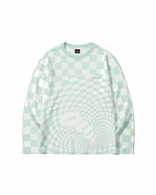 5252byoioi Spiral Checker Board Long Sleeve T-Shirts Mint