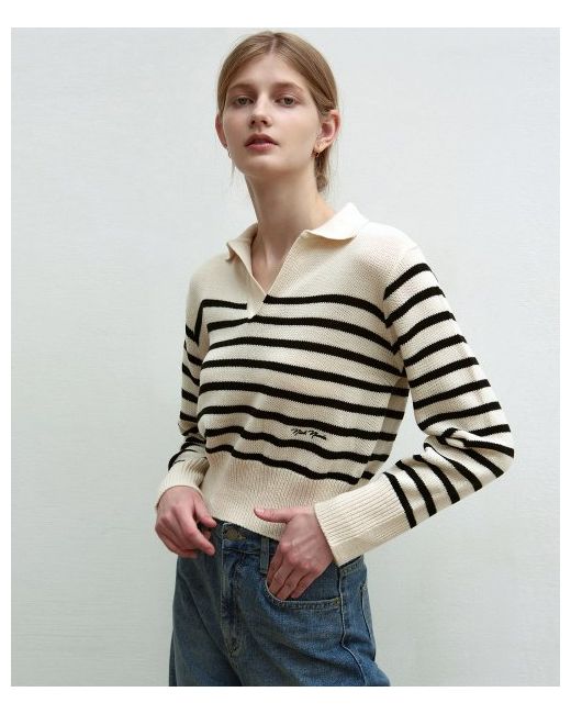 nicknicole open collar striped sweaterlight