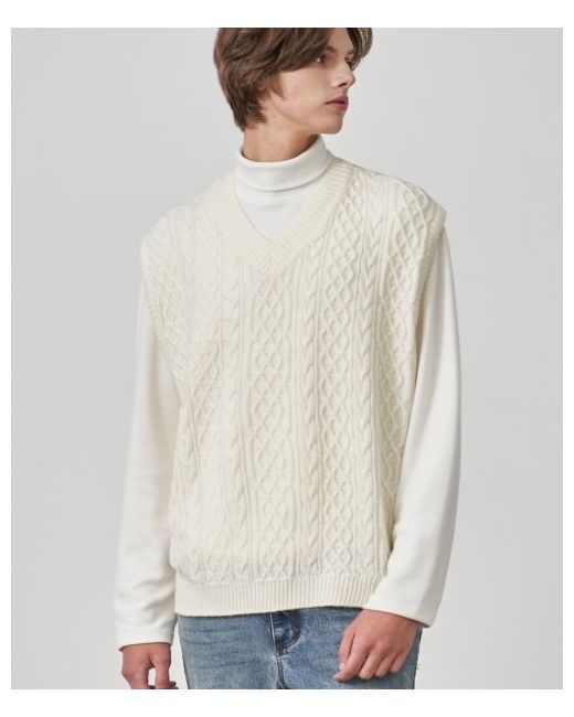 drawfit Cable V-neck knitwear vest CREAM