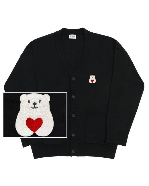 graver Polabear Heart Embroidered Knit Cardiganblack