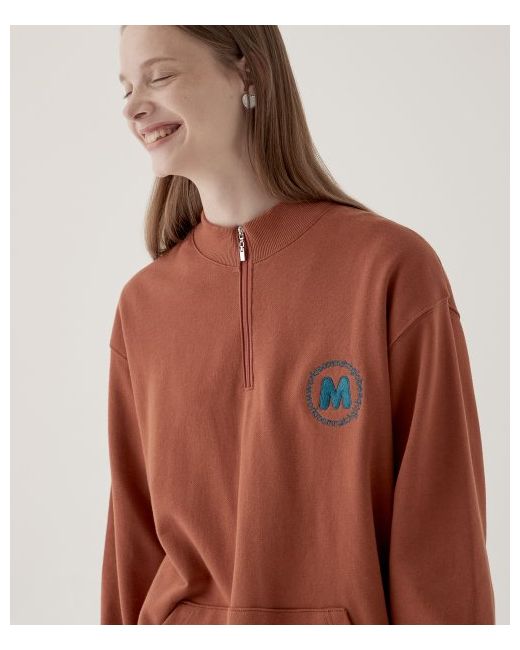 matchglobe Half Neck Zip-Up Sweatshirt Brick