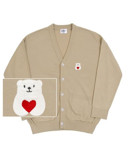 graver Polabear Heart Embroidered Knit Cardiganbeige