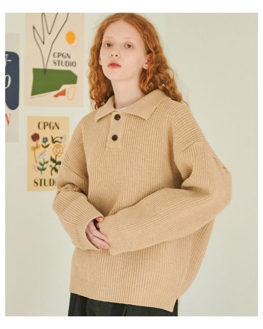 compagno Heavy Oversized Pullover Collared Sweater Oatmeal
