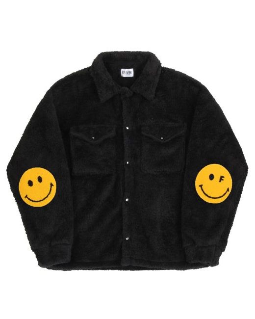 graver Elbow Dot Smile Embroidered Wool Fleece Shirt Bomber Jacketblack