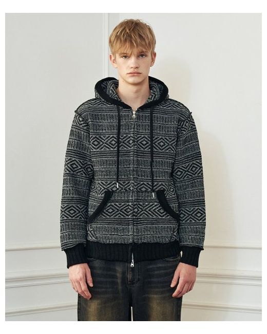 lecyto Inside-Out Jacquard Knit Hoodie Zip-Up