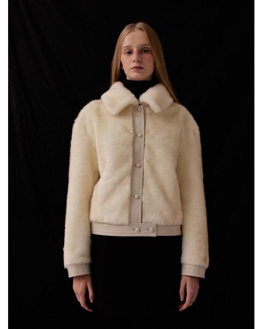 leseizieme Leather Line Fur Jacket Ivory
