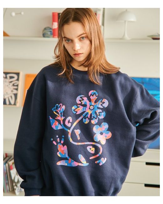 compagno Fleece Lined Candy Flower Sweatshirt Navy
