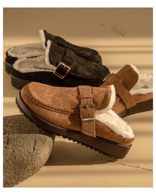 cesti Square buckle fur slippers 2 colors