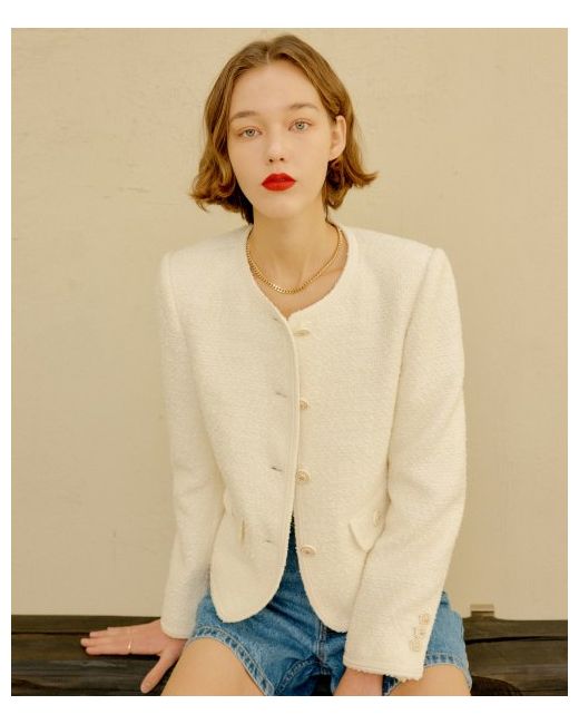 lookast Ivory Gia Trimmed Tweed Jacket