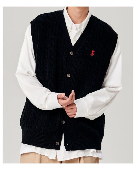 Takeasy Small Raccu Cable Knit Vest Cardigan