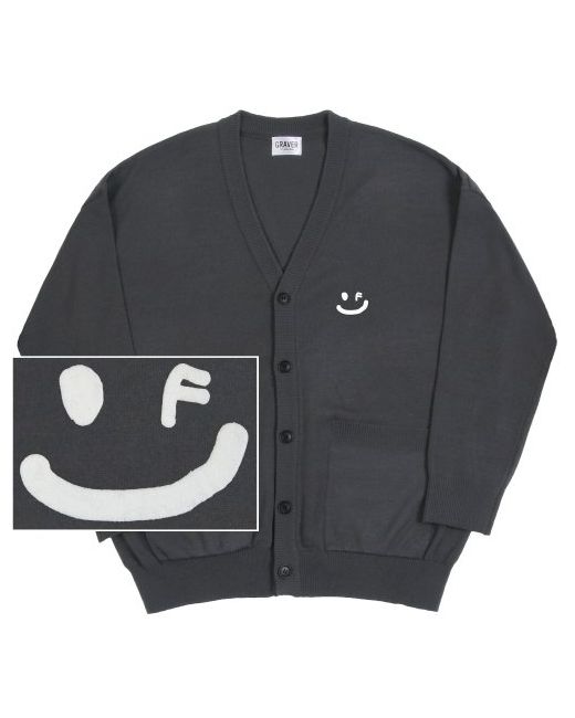 graver Small Drawing Smile Knit Cardigancharcoal