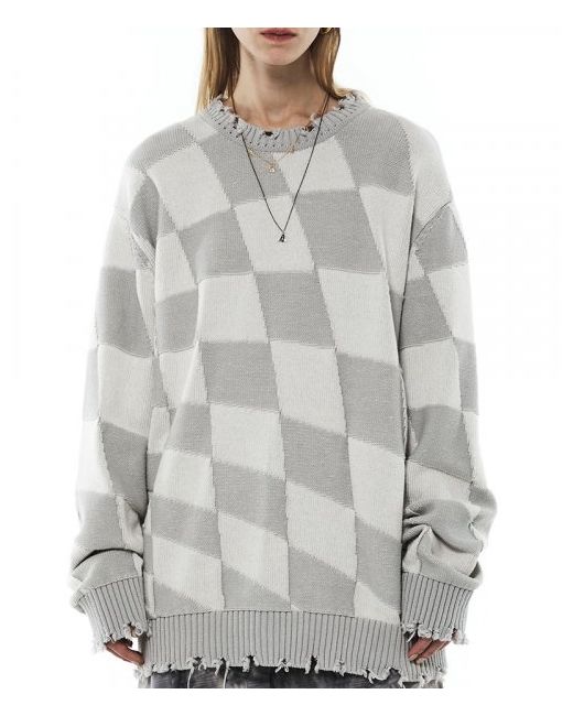 mmic Checkerboard Pullover Overfit Knit Sweatshirt