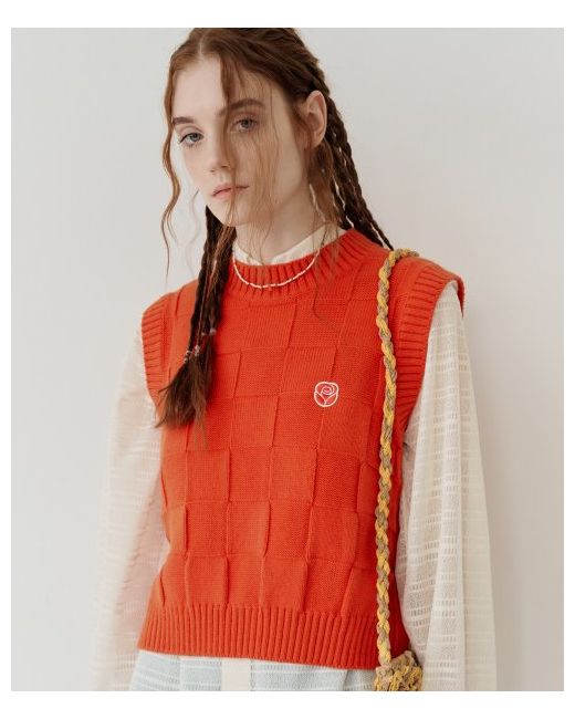 roccirocci Rose Jacquard Knit Vest ORANGE