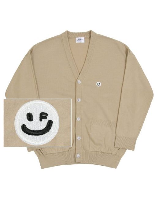 graver Small Dot Drawing Smile Embroidered Knit Cardiganbeige
