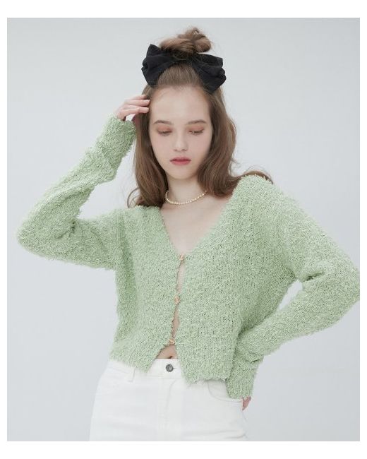 mudidi Boucle knit cardigan 002 Yellowgreen