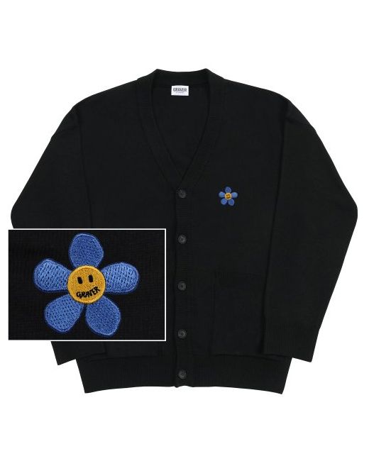 graver Flower Dot Embroidered Knit Cardiganblack