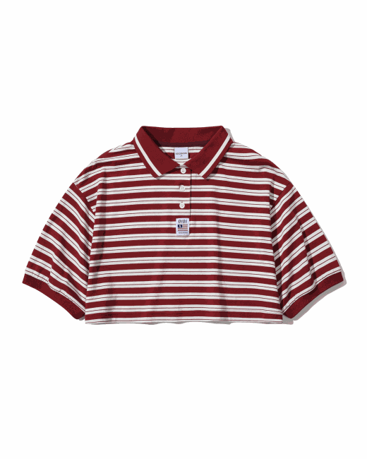 5252byoioi Stripe Crop Polo T-Shirt Burgundy