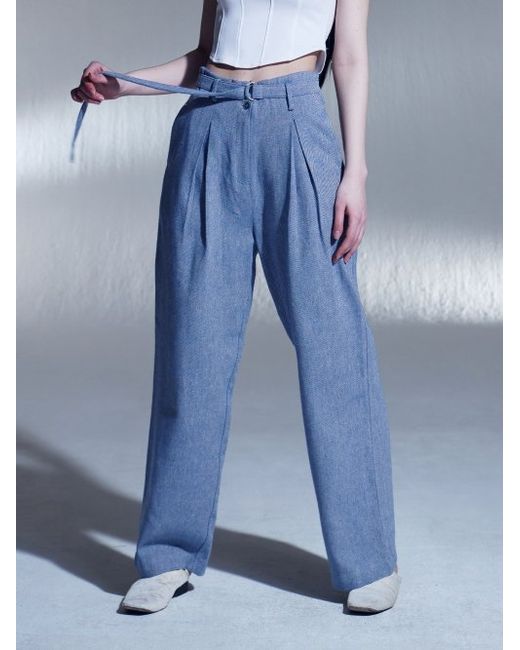 dilettantisme Linen belt one-tuck wide pants BL