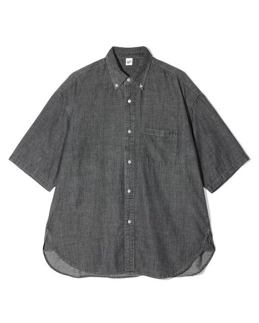 partimento Stone Washed Denim A-Line Oversized Half Sleeve Shirt Black
