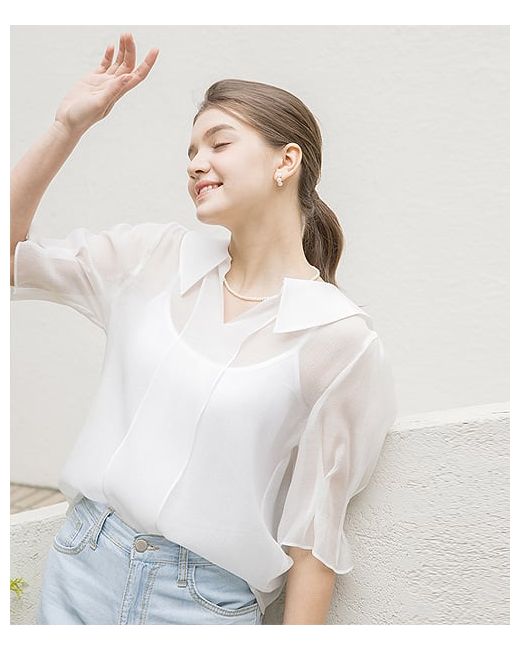 clet Front Ruffle Collar Blouse Ivory