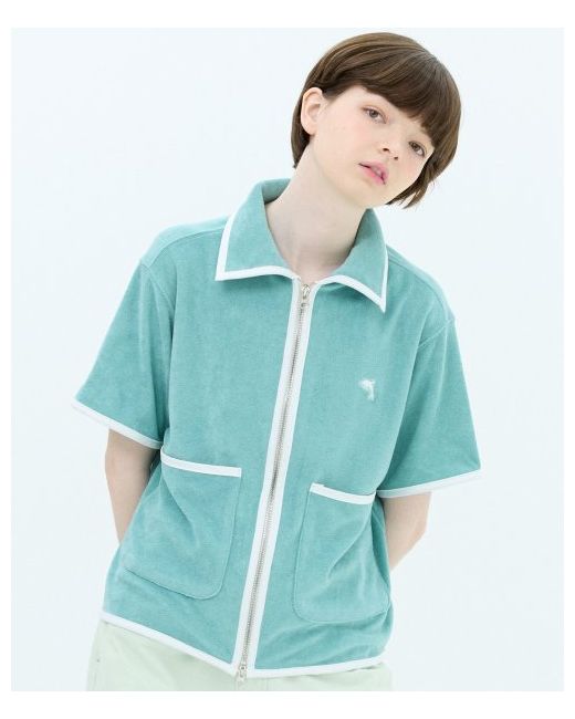 waikei Line Zip-Up Terry Short Sleeve Shirt Mint