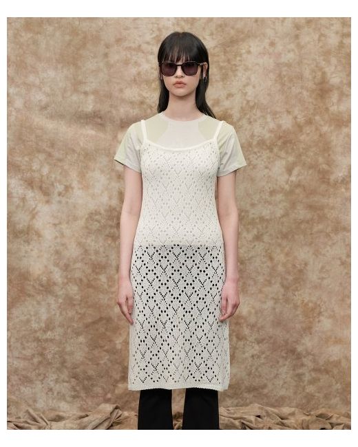 unalloyed Mesh Argyle Knit Dress Ivory
