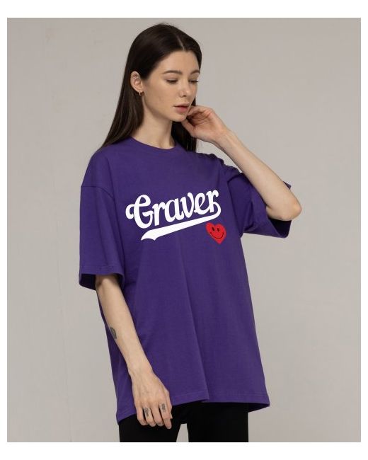 graver Baseball Logo Heart Smile Short Sleeve T-Shirtpurple