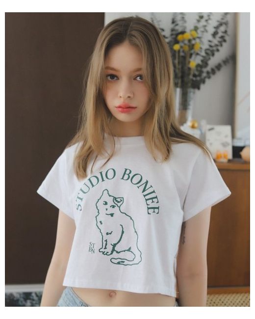 boniee Crop Cat Symbol Graphic Loose T-Shirt