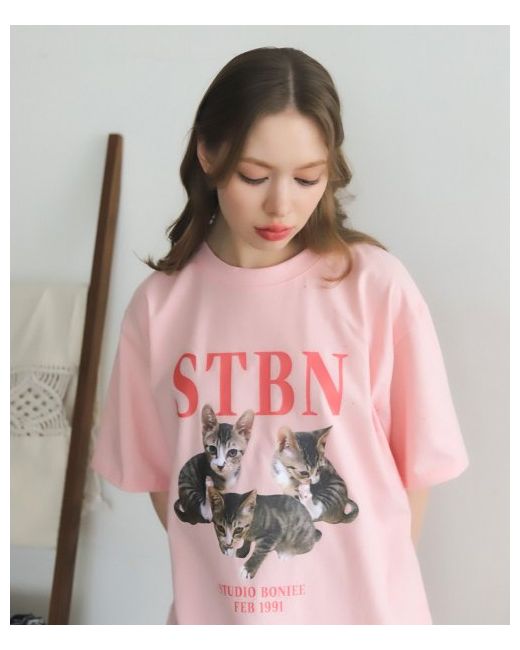 boniee Tree Kitten Collage Cat Graphic Loose T-Shirt