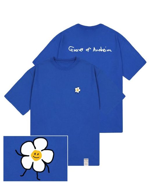 graver Drawing Flower Back Logo Short Sleeve T-Shirtcobalt