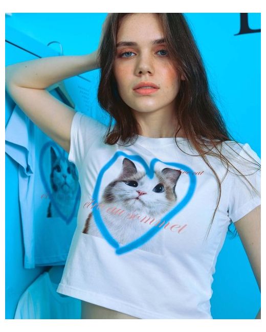 etreausommet Heart Cat Face Half T-Shirt