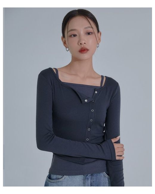 acover button unbalanced cropped cardigan navy