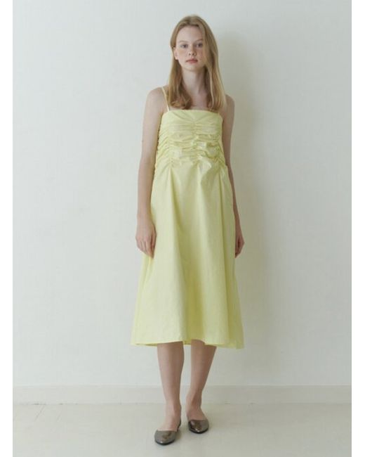 kindababy romantic shirring sleeveless dress lemon