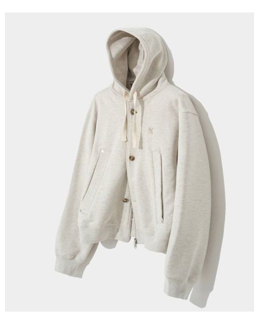 satur Theo Cotton All Day Hooded Zip-up Melange Ivory