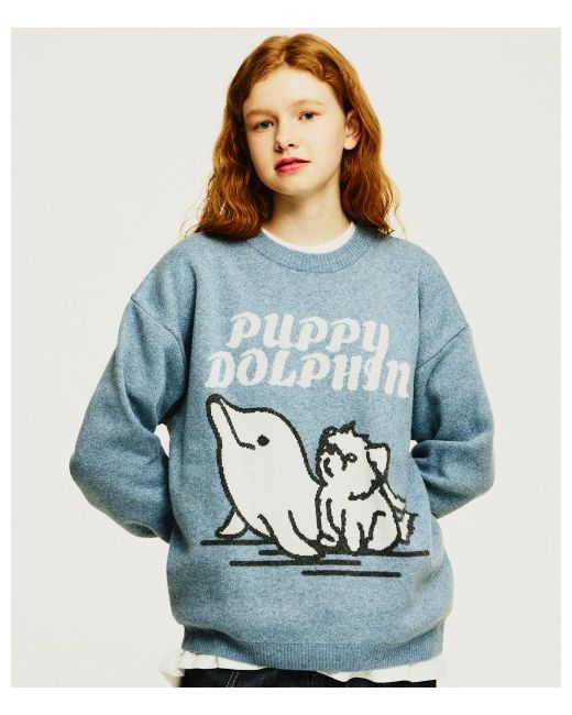 waikei Puppy Dolphin Knit Sweater Sky