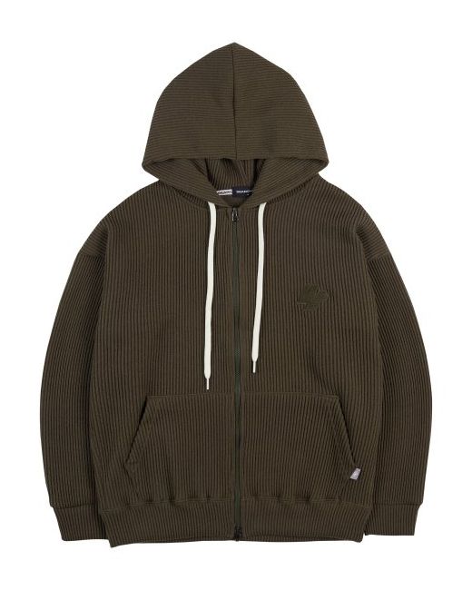search410 Rib ribbed knit two-way hooded zip-up