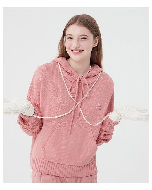 kirsh Small Cherry Short Knit Sweater Hoodie