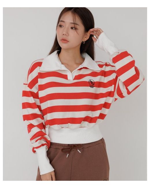 awesomestudio Collar Cropped Striped Sweatshirt