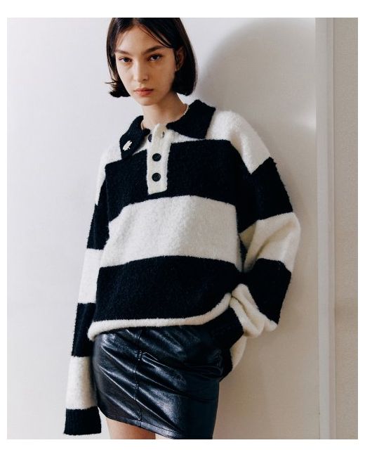 fallett Boucle Knitted Collared stripe Knit Sweater