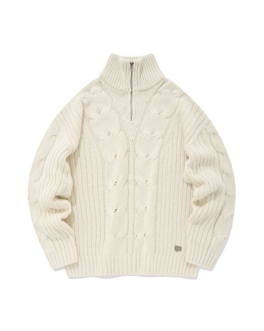 fallett Lambswool Cable Knit Sweater Half Zip Ivory