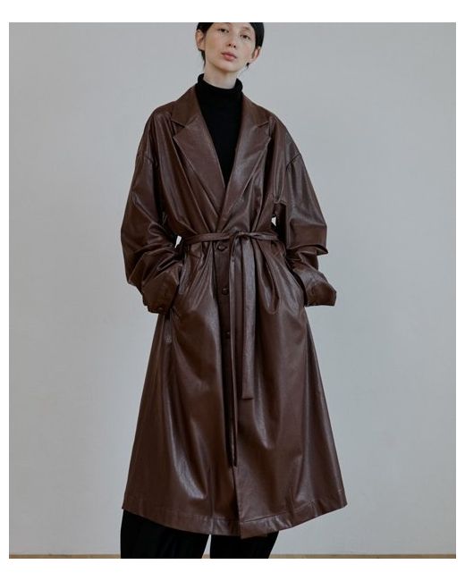 malen trench leather coat brown