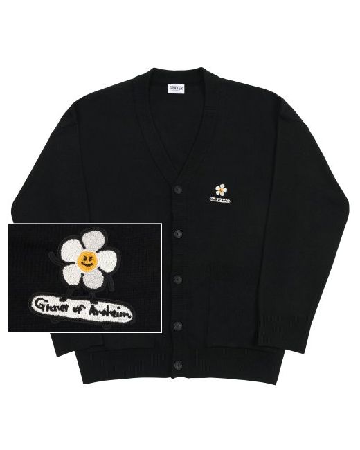 graver Flower Board Embroidered Knit Sweater CardiganBlack